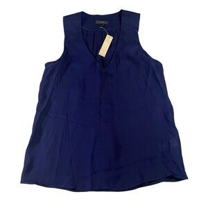 J.Crew Womens Sleeveless Pleated Navy Blue Blouse Career Size 4 Viscose NWT